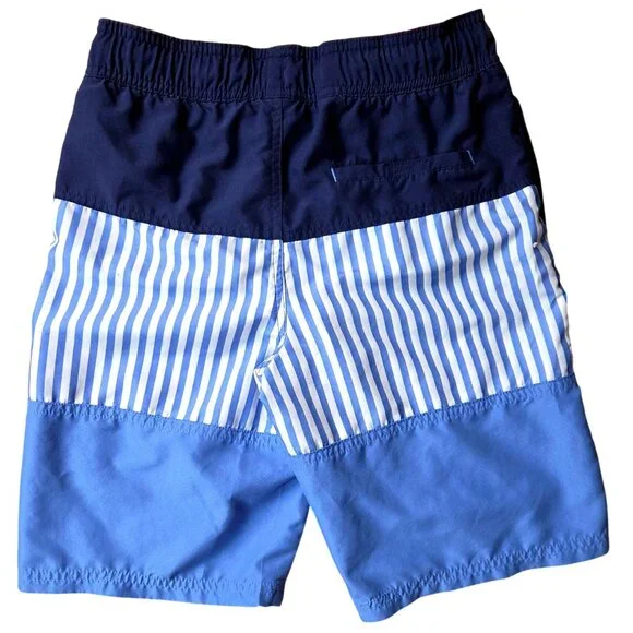 Boys Cat & Jack Large Swim Trunks Blue & White Striped Elastic Waist Mesh Lining - Picture 2 of 7